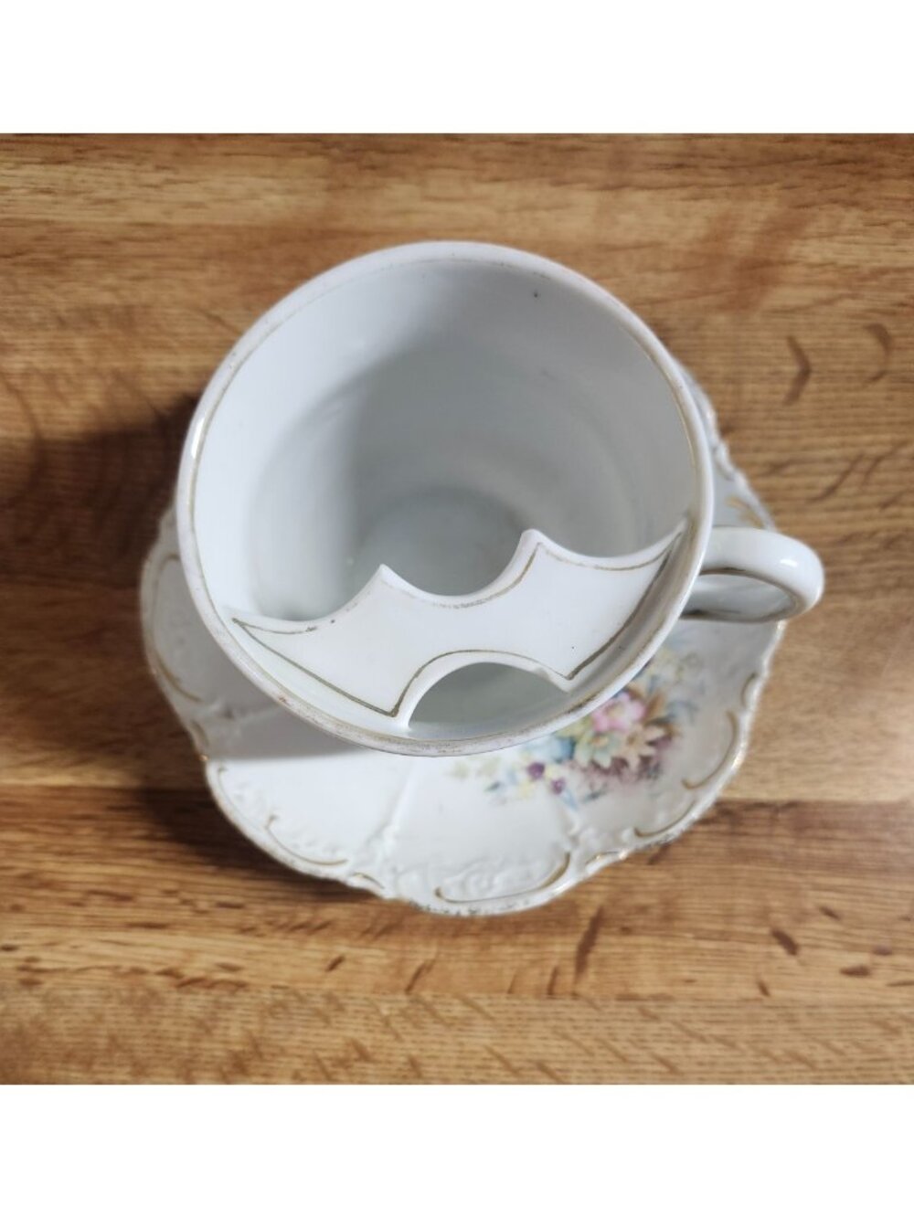 Victorian Mustache Tea Cup & Saucer Set Bone China Porcelain Pink Germany VTG - Picture 2 of 16
